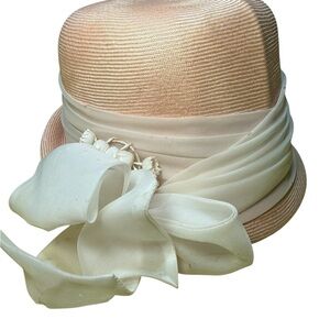 Yves Saint Laurent Beige and Pink Straw Hat